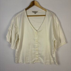Liverpool Linen Blend Cream Button Down Oversized Shirt